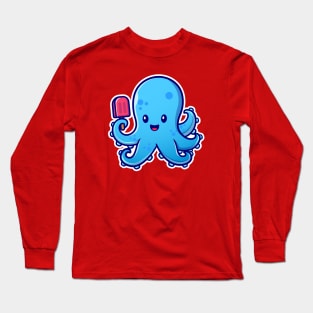 Cute Octopus Holding Ice Cream Popsicle Long Sleeve T-Shirt